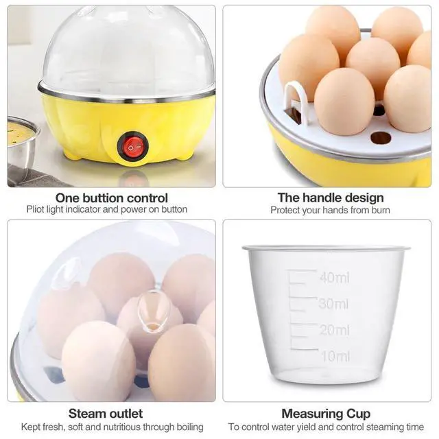 Alt view image 2 of 3 - 110V Rapid Egg Cooker for Hard Boiled Eggs with 7-Egg Capacity, BPA Free, Automatic Shut-Off & Boil-Dry Protection, Stainless Steel Heating Plate and Measuring Cup Included (Yellow)