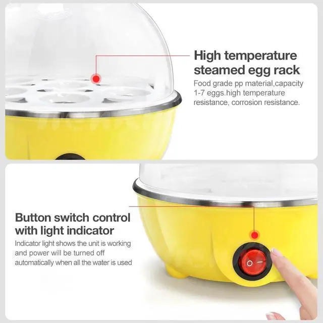 Alt view image 3 of 3 - 110V Rapid Egg Cooker for Hard Boiled Eggs with 7-Egg Capacity, BPA Free, Automatic Shut-Off & Boil-Dry Protection, Stainless Steel Heating Plate and Measuring Cup Included (Yellow)