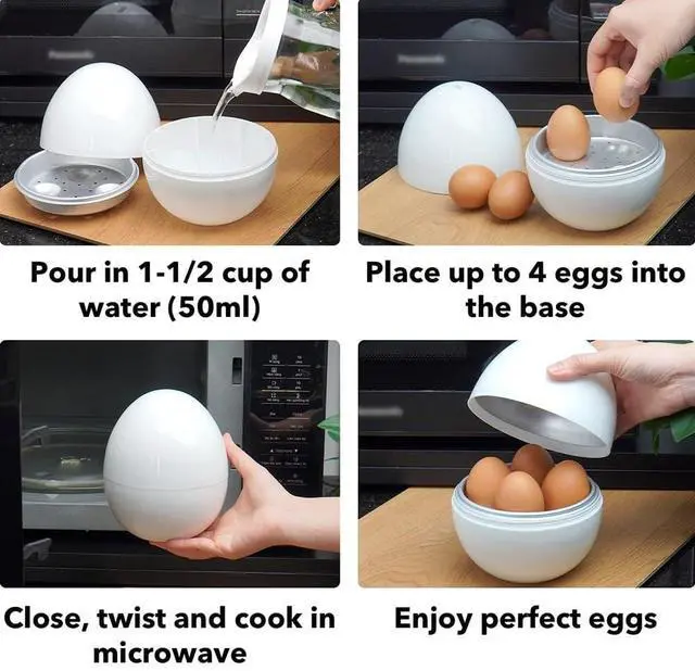 Alt view image 4 of 7 - Microwave Egg Boiler 4 Egg Capacity Microwave Egg Cooker for Hard Boiled Eggs Microwave Egg Maker Under 9 minutes Medium and Hard Boiled Egg Cooker Rapid Egg Boiler Microwavable Egg Poacher