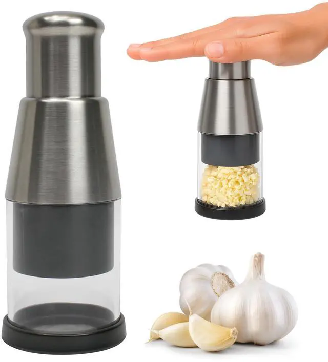 Main image of Pressed Garlic Chopper Stainless Steel, Mini Manual Masher Crusher, Multifunctional Handheld Pressure Choppers Aid, Hard Compact Mincing Dicer Press Purpose for Kitchen Food Vegetable Onion, Silver
