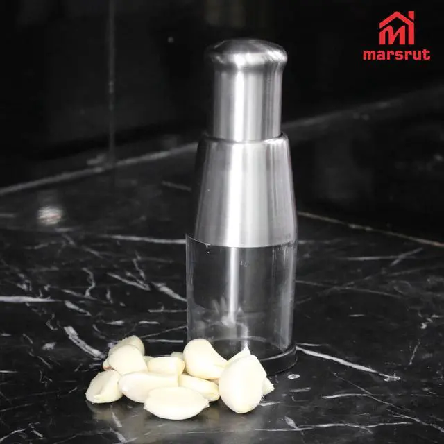 Alt view image 6 of 7 - Pressed Garlic Chopper Stainless Steel, Mini Manual Masher Crusher, Multifunctional Handheld Pressure Choppers Aid, Hard Compact Mincing Dicer Press Purpose for Kitchen Food Vegetable Onion, Silver