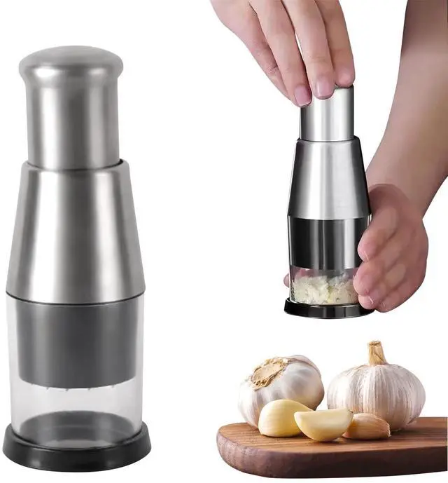 Main image of Manual Food Chopper, Compact Mini Dicer Stainless Steel Pressed Garlic Chopper, Functional Manual Garlic Press for Mincing Chopper Potato, Slicing Peppers and Onions