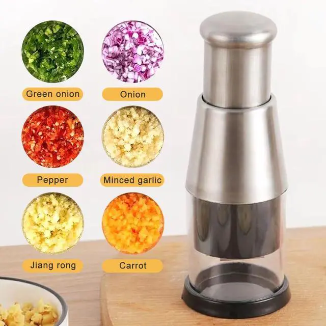 Alt view image 3 of 7 - Manual Food Chopper, Compact Mini Dicer Stainless Steel Pressed Garlic Chopper, Functional Manual Garlic Press for Mincing Chopper Potato, Slicing Peppers and Onions