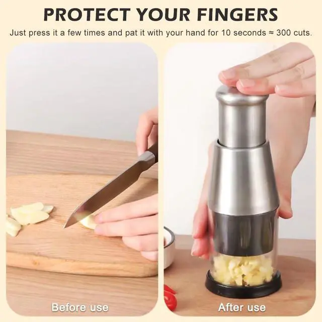 Alt view image 4 of 7 - Manual Food Chopper, Compact Mini Dicer Stainless Steel Pressed Garlic Chopper, Functional Manual Garlic Press for Mincing Chopper Potato, Slicing Peppers and Onions