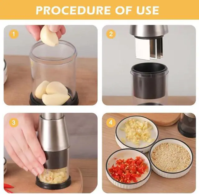Alt view image 5 of 7 - Manual Food Chopper, Compact Mini Dicer Stainless Steel Pressed Garlic Chopper, Functional Manual Garlic Press for Mincing Chopper Potato, Slicing Peppers and Onions