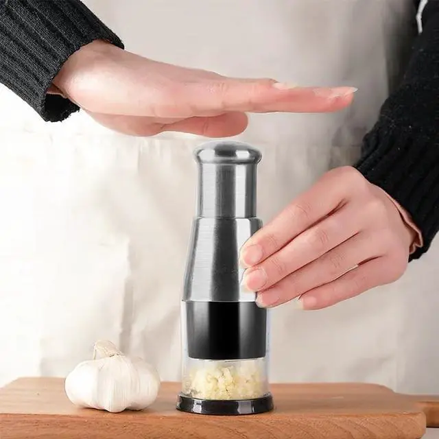 Alt view image 6 of 7 - Manual Food Chopper, Compact Mini Dicer Stainless Steel Pressed Garlic Chopper, Functional Manual Garlic Press for Mincing Chopper Potato, Slicing Peppers and Onions