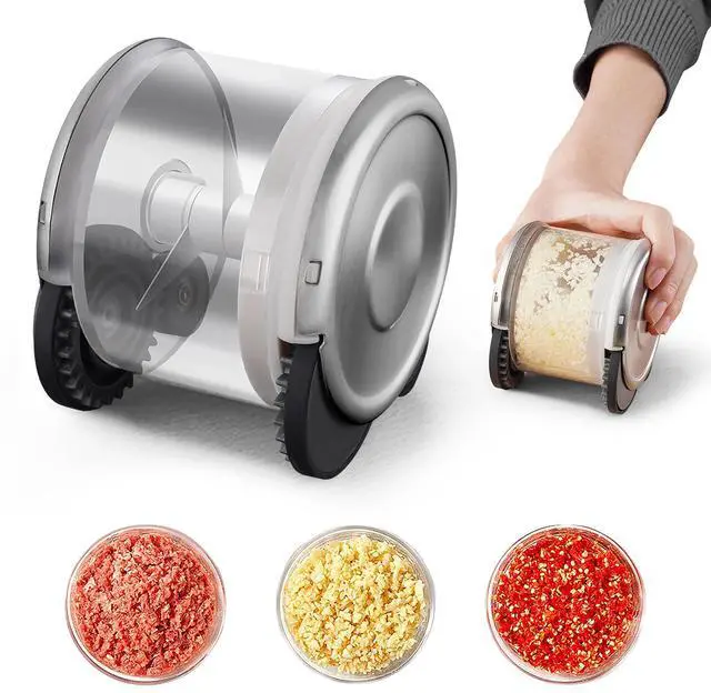Main image of Manual Garlic Crusher - Dishwasher Safe Stainless Steel Mincer for Garlic, Ginger & Vegetables with Wheel Design