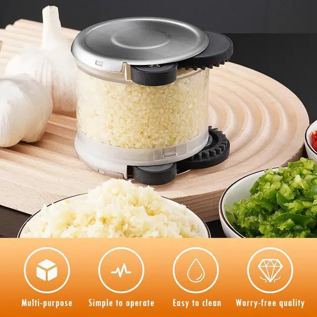 Alt view image 2 of 7 - Manual Garlic Crusher - Dishwasher Safe Stainless Steel Mincer for Garlic, Ginger & Vegetables with Wheel Design