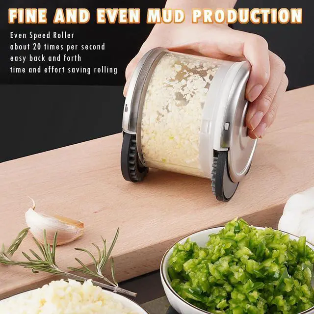 Alt view image 3 of 7 - Manual Garlic Crusher - Dishwasher Safe Stainless Steel Mincer for Garlic, Ginger & Vegetables with Wheel Design