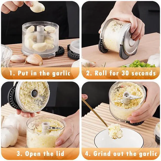 Alt view image 6 of 7 - Manual Garlic Crusher - Dishwasher Safe Stainless Steel Mincer for Garlic, Ginger & Vegetables with Wheel Design