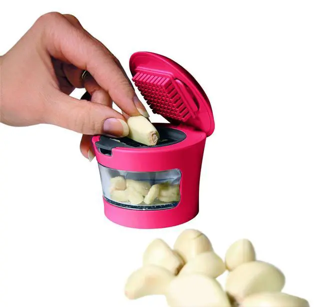 Alt view image 2 of 6 - Garlic Perfection Press, Crusher, Mincer, and Storage Container - Easy to Clean - Stainless Steel Blades - Red