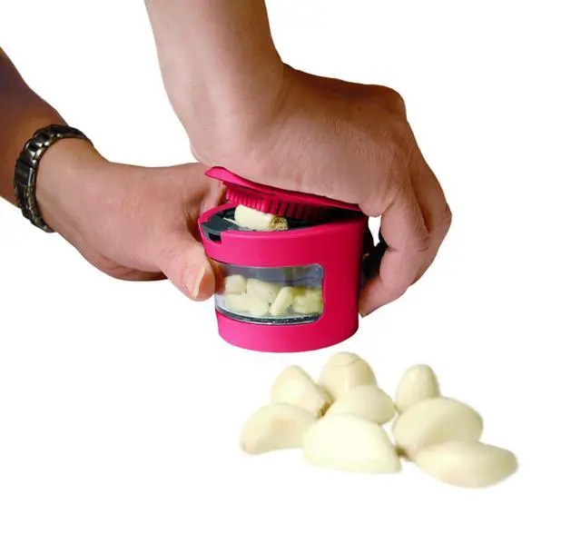Alt view image 3 of 6 - Garlic Perfection Press, Crusher, Mincer, and Storage Container - Easy to Clean - Stainless Steel Blades - Red