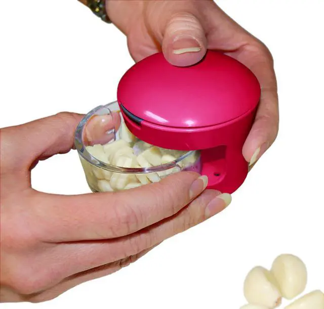Alt view image 4 of 6 - Garlic Perfection Press, Crusher, Mincer, and Storage Container - Easy to Clean - Stainless Steel Blades - Red