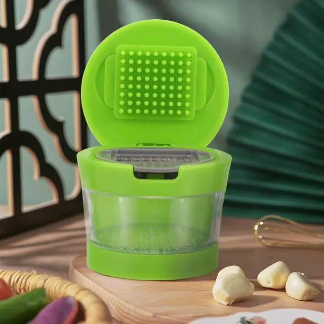 Main image of 1PC Mini Garlic Chopper with Container, Manual Garlic Press with Stainless Steel Blade, Handheld Mincer Presser Kitchen Gadget- 2.5x2.5x2.9''