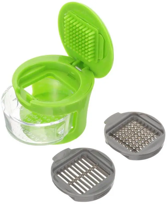 Alt view image 5 of 7 - 1PC Mini Garlic Chopper with Container, Manual Garlic Press with Stainless Steel Blade, Handheld Mincer Presser Kitchen Gadget- 2.5x2.5x2.9''