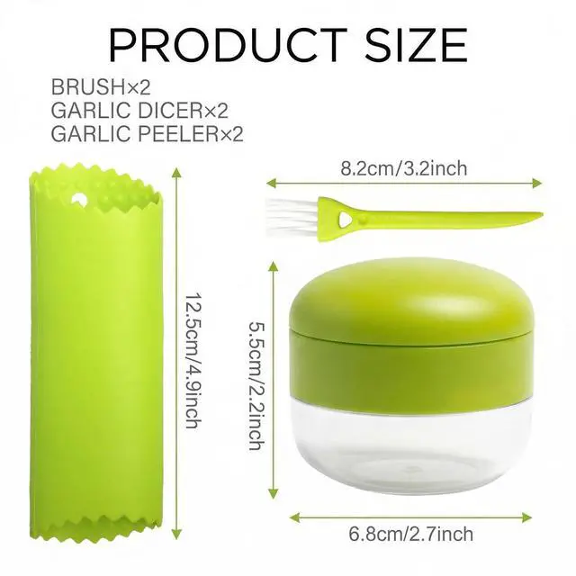 Alt view image 2 of 7 - 2-Pack 3-in-1 Garlic Press Set, Stainless Steel Garlic Mincer with Garlic Peeler & Cleaning Brush, Garlic Crusher Tool with Storage Container for Kitchen Cooking (Green)