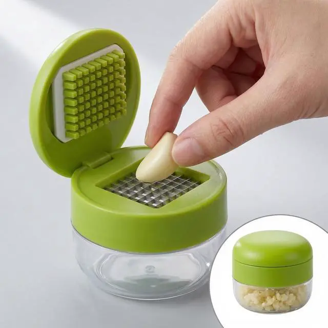 Alt view image 7 of 7 - 2-Pack 3-in-1 Garlic Press Set, Stainless Steel Garlic Mincer with Garlic Peeler & Cleaning Brush, Garlic Crusher Tool with Storage Container for Kitchen Cooking (Green)