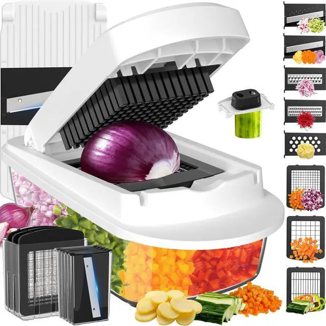 Main image of 8 Blade All-in-1 Vegetable Chopper Mandoline Slicer with Container, Food Chopper, Onion Chopper, Veggie Cutter for Salad, Kitchen Gadgets Accessories Essentials, White