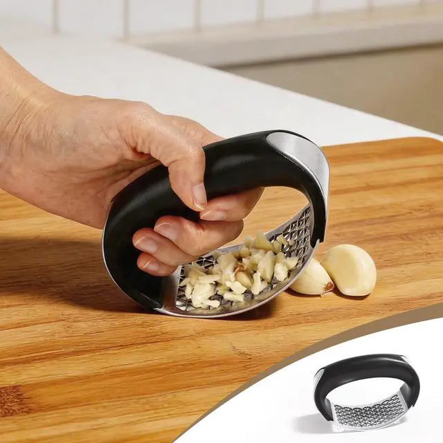 Alt view image 3 of 7 - Garlic Press Rocker, Stainless Steel Garlic Mincer with Triangular Holes Effortless Squeeze for Weak Hands, Easy to Clean, Medium Garlic Crusher for Home Kitchen
