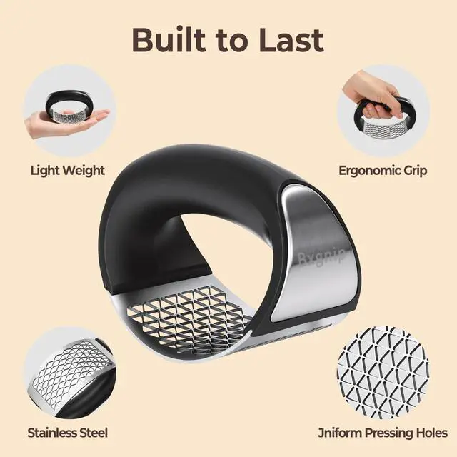 Alt view image 2 of 7 - Garlic Press Rocker, Stainless Steel Garlic Mincer with Triangular Holes Effortless Squeeze for Weak Hands, Easy to Clean, Medium Garlic Crusher for Home Kitchen