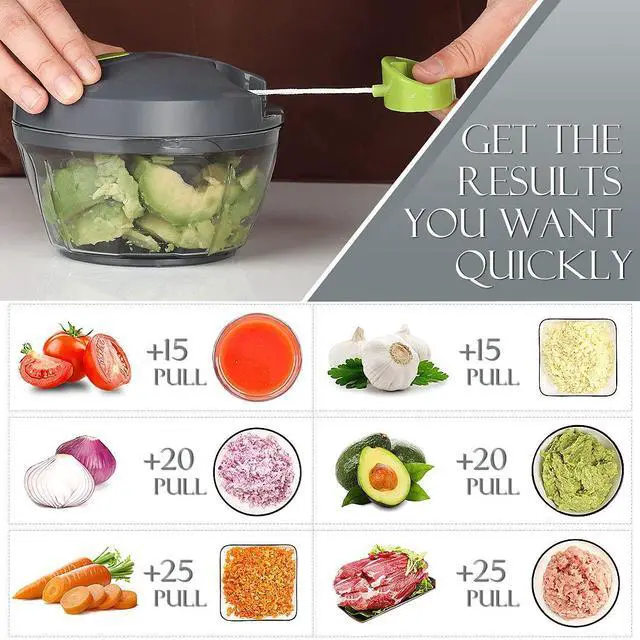 Alt view image 3 of 7 - Manual Food Processor Vegetable Chopper, Portable Hand Pull String Garlic Mincer Onion Cutter for Veggies, Ginger, Fruits, Nuts, Herbs, etc., 500ml, Grey