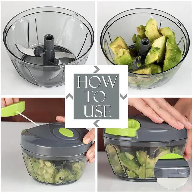Alt view image 6 of 7 - Manual Food Processor Vegetable Chopper, Portable Hand Pull String Garlic Mincer Onion Cutter for Veggies, Ginger, Fruits, Nuts, Herbs, etc., 500ml, Grey