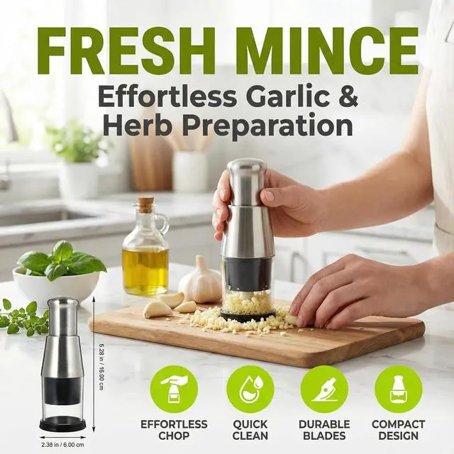 Alt view image 3 of 7 - Manual Garlic Crusher 6.29 Inch Stainless Steel Garlic Press and Mini Vegetable Chopper Kitchen Tool for Food Preparation and Cooking