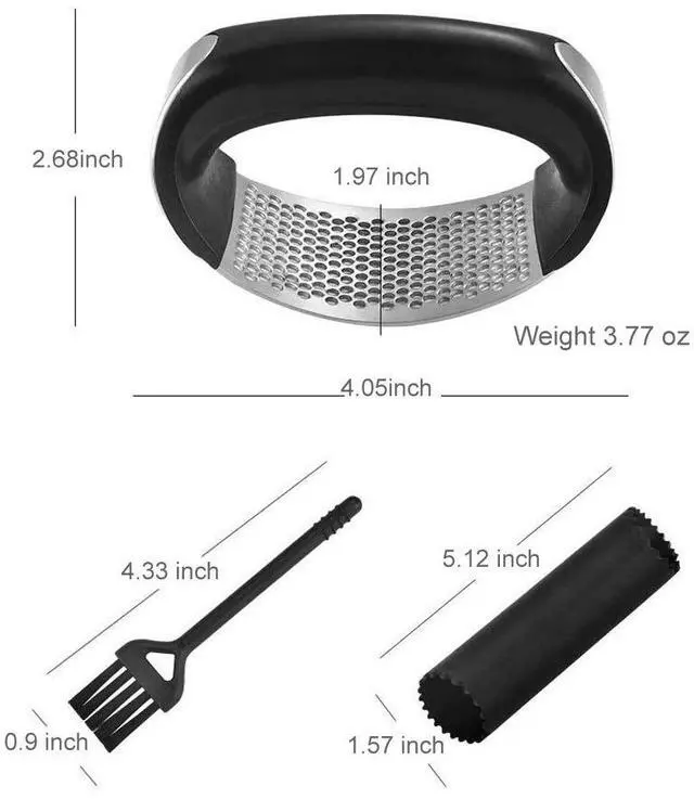 Alt view image 2 of 7 - Garlic Press Rocker Stainless Steel Ginger Crusher Squeezer Kitchen Gadget with Ergonomic handle, Silicone Tube Garlic Peeler and Cleaning Brush Tool Set