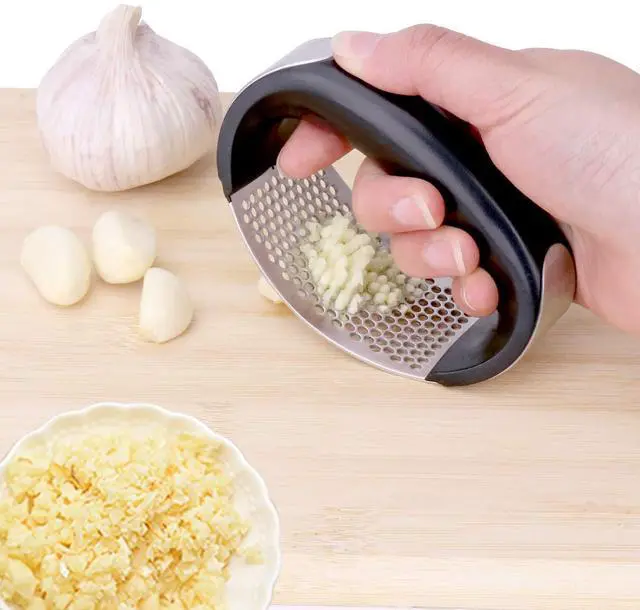 Alt view image 4 of 7 - Garlic Press Rocker Stainless Steel Ginger Crusher Squeezer Kitchen Gadget with Ergonomic handle, Silicone Tube Garlic Peeler and Cleaning Brush Tool Set