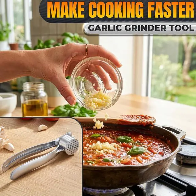 Alt view image 7 of 7 - Metal Garlic Press - Ginger Mincer with 37 Built-In Studs for Maximum Extraction, Garlic Crusher for Ginger and Soft Nuts, Rust-Resistant, Ergonomic Handle, No Peel Needed, Hand Wash Only, Silver