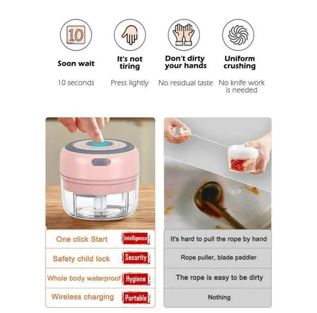 Alt view image 3 of 6 - Electric Mini Garlic Mincer, 100ML USB Vegetable Onion Chopper, Portable Small Food Processor for Ginger, Chili, Vegetables