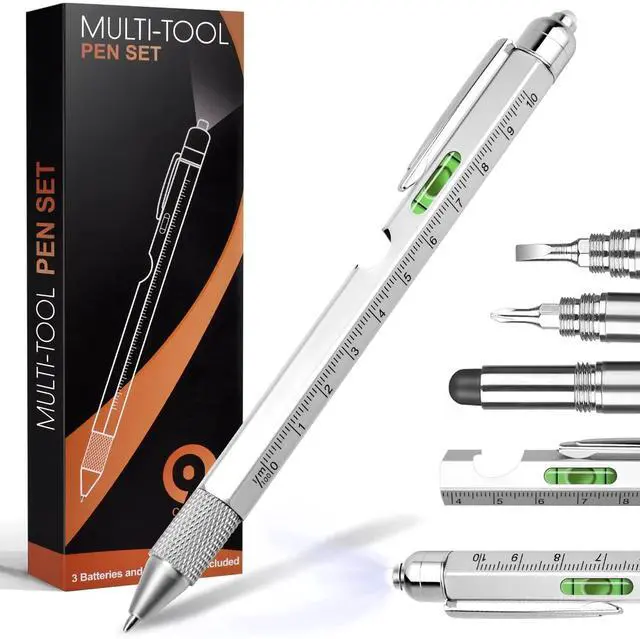 Main image of 9 in 1 Multi-Tool Pen for Men, Tools with Ballpoint Pen, Screwdrivers, LED Light, Ruler, Stylus, Bubble Level and Bottle Opener, Practical Fathers Day Birthday Gifts for Men Dad Handyman DIY Lovers