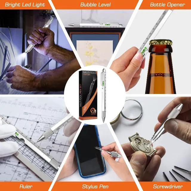 Alt view image 6 of 7 - 9 in 1 Multi-Tool Pen for Men, Tools with Ballpoint Pen, Screwdrivers, LED Light, Ruler, Stylus, Bubble Level and Bottle Opener, Practical Fathers Day Birthday Gifts for Men Dad Handyman DIY Lovers