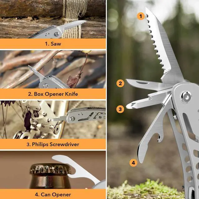 Alt view image 3 of 5 - 26-in-1 MultitoolProfessional Stainless Steel Multi Tools Multitool Pliers Pliers Pocket Knife with Heavy Duty Screwdriver Sleeve, Replaceable Bits Multitools for Outdoor, (silvery)