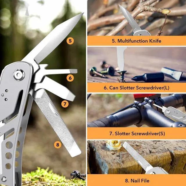 Alt view image 4 of 5 - 26-in-1 MultitoolProfessional Stainless Steel Multi Tools Multitool Pliers Pliers Pocket Knife with Heavy Duty Screwdriver Sleeve, Replaceable Bits Multitools for Outdoor, (silvery)