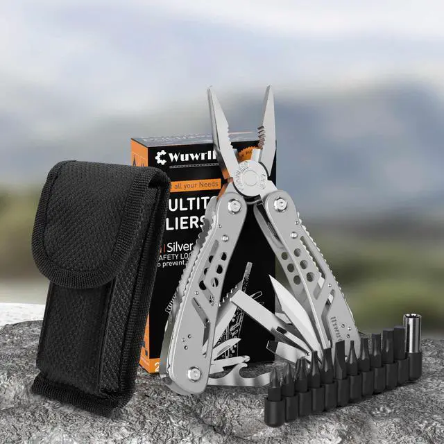 Alt view image 5 of 5 - 26-in-1 MultitoolProfessional Stainless Steel Multi Tools Multitool Pliers Pliers Pocket Knife with Heavy Duty Screwdriver Sleeve, Replaceable Bits Multitools for Outdoor, (silvery)
