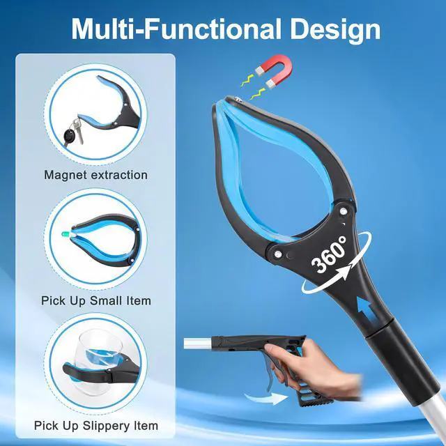 Alt view image 7 of 7 - Grabber Reacher Tool - 32 Extra Long Foldable Gripper and Reaching Tool - Heavy Duty Pick Up Stick Grabbers for Seniors, Trash, Surgery Recovery Must Haves Gifts (Blue)