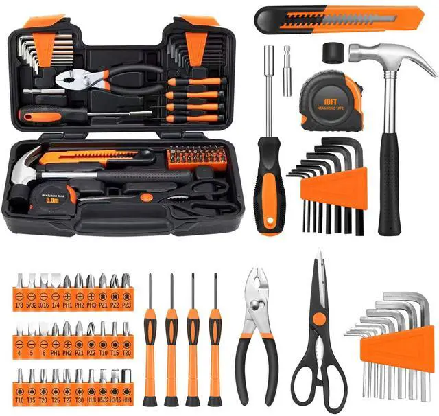 Main image of 58-Piece Tool Kit Basic Home Repair Tool Set, General Household Hand Tool Kit,Small Tool Kit with Plastic Toolbox Mini Tool kit for Women, Office & College Repairs Orange