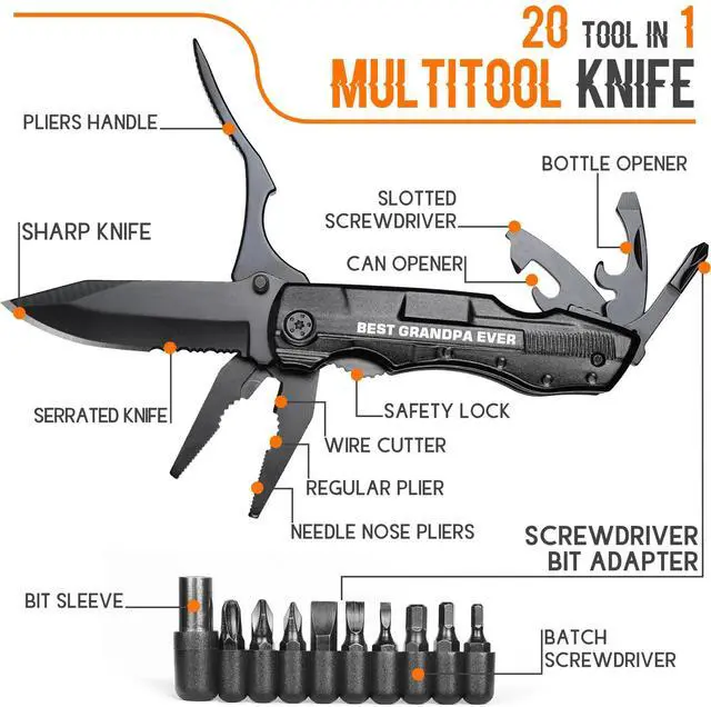 Alt view image 2 of 7 - Grandpa Gifts, "BEST GRANDPA EVER" Multitool Knife, Stocking Stuffers for Grandpas, Grandpas Christmas Birthday Gifts Idea for Grandfather, Grandpa Fathers Day Gift, Grandpas Gift