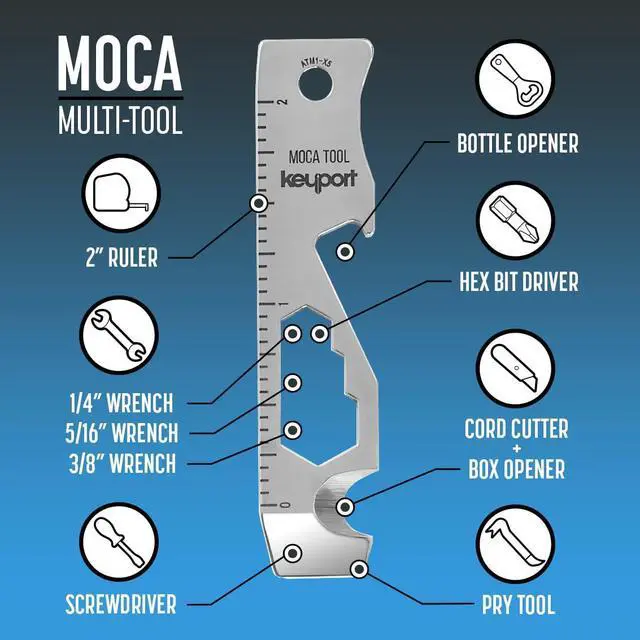 Alt view image 3 of 7 - MOCA 10-in-1 Keychain Multitool (Stainless) | EDC Multi Tool: Pry Bar, Bottle Opener, Screwdriver, Box Opener, Cord Cutter & More | TSA Key Tool | EDC Gear | For Key Organizer & Key Chain