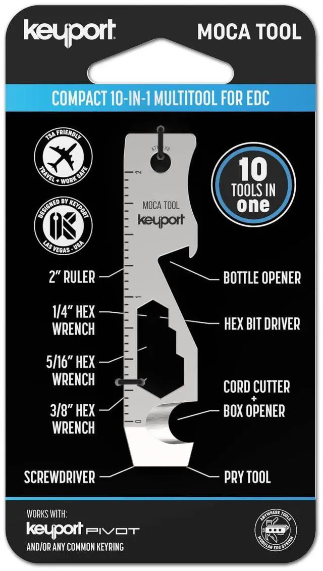 Main image of MOCA 10-in-1 Keychain Multitool (Stainless) | EDC Multi Tool: Pry Bar, Bottle Opener, Screwdriver, Box Opener, Cord Cutter & More | TSA Key Tool | EDC Gear | For Key Organizer & Key Chain