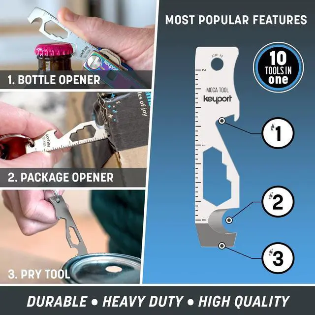 Alt view image 2 of 7 - MOCA 10-in-1 Keychain Multitool (Stainless) | EDC Multi Tool: Pry Bar, Bottle Opener, Screwdriver, Box Opener, Cord Cutter & More | TSA Key Tool | EDC Gear | For Key Organizer & Key Chain