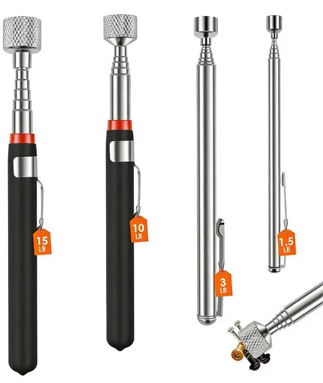 Main image of 4Pcs Telescoping Magnetic Pickup Tool 1.5LB 3LB 10LB 15LB Extendable Magnet Stick Set Grabber Tools Stainless Steel Portable Bolt Screws Reacher Magnetic Nail Picker for Men Husband Birthday Christmas