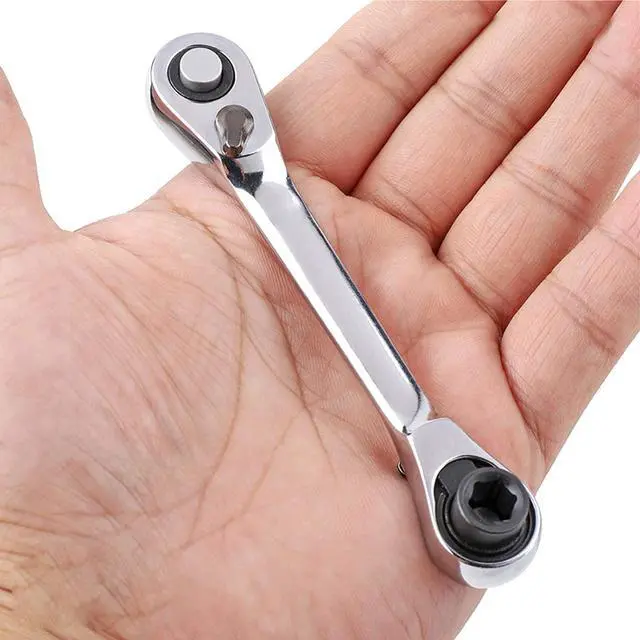 Main image of Silver Ratchet Wrench 1/4 Inch Mini Double Headed 72 Tooth Drive Socket and Screwdriver Bit Ratchet Set Rotator Practical Accessories Tool 5 Degrees Quick Install Release