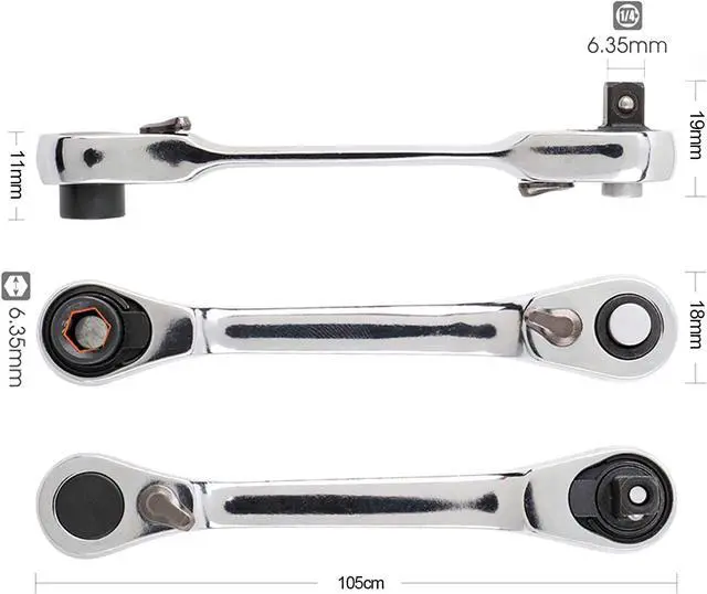 Alt view image 2 of 7 - Silver Ratchet Wrench 1/4 Inch Mini Double Headed 72 Tooth Drive Socket and Screwdriver Bit Ratchet Set Rotator Practical Accessories Tool 5 Degrees Quick Install Release
