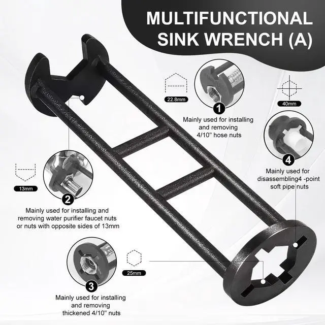 Alt view image 3 of 7 - 2 Pcs Multifunctional Sink Wrench, Universal Faucet Basin Wrench, Plumbing Tool for Tight Spaces in Kitchen & Bathroom