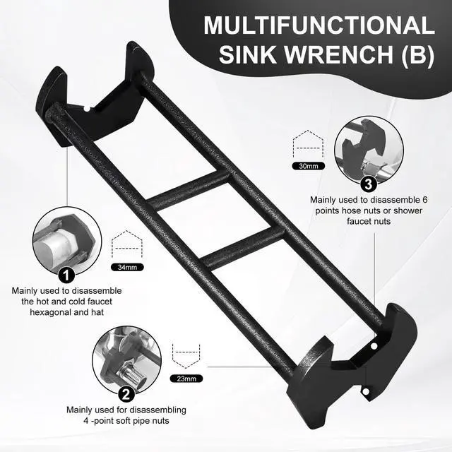 Alt view image 4 of 7 - 2 Pcs Multifunctional Sink Wrench, Universal Faucet Basin Wrench, Plumbing Tool for Tight Spaces in Kitchen & Bathroom