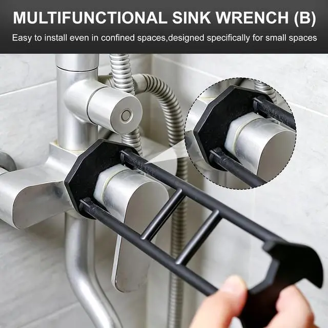 Alt view image 6 of 7 - 2 Pcs Multifunctional Sink Wrench, Universal Faucet Basin Wrench, Plumbing Tool for Tight Spaces in Kitchen & Bathroom