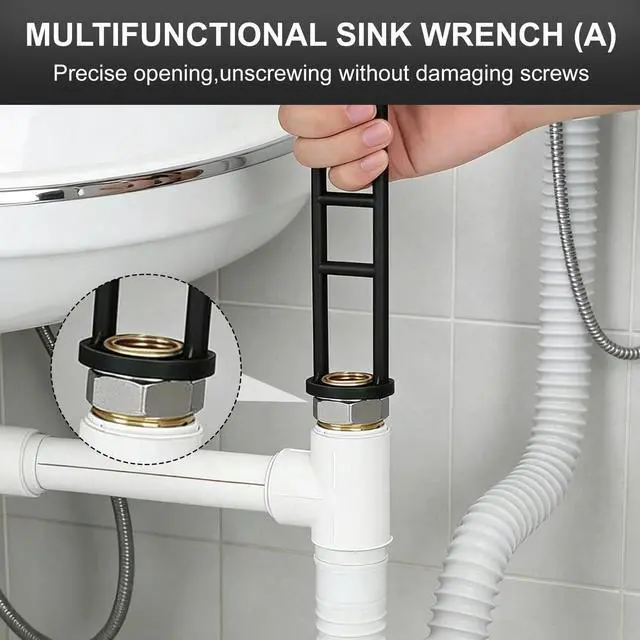 Alt view image 5 of 7 - 2 Pcs Multifunctional Sink Wrench, Universal Faucet Basin Wrench, Plumbing Tool for Tight Spaces in Kitchen & Bathroom