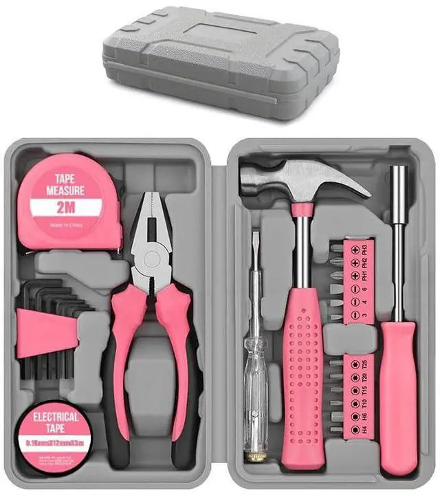 Main image of 24Pcs Pink Home Repair Tool Kit for Women - Compact Mini Starter Hardware Set with Hammer, Pliers, Screwdrivers - Portable Household Hand Tools, Ideal Christmas & New Year Gift for Ladies